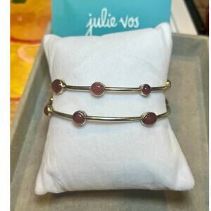 Julie Vos Silver Bangles Set of 2 Medium Carnelian Stone Boho stacking bracelet